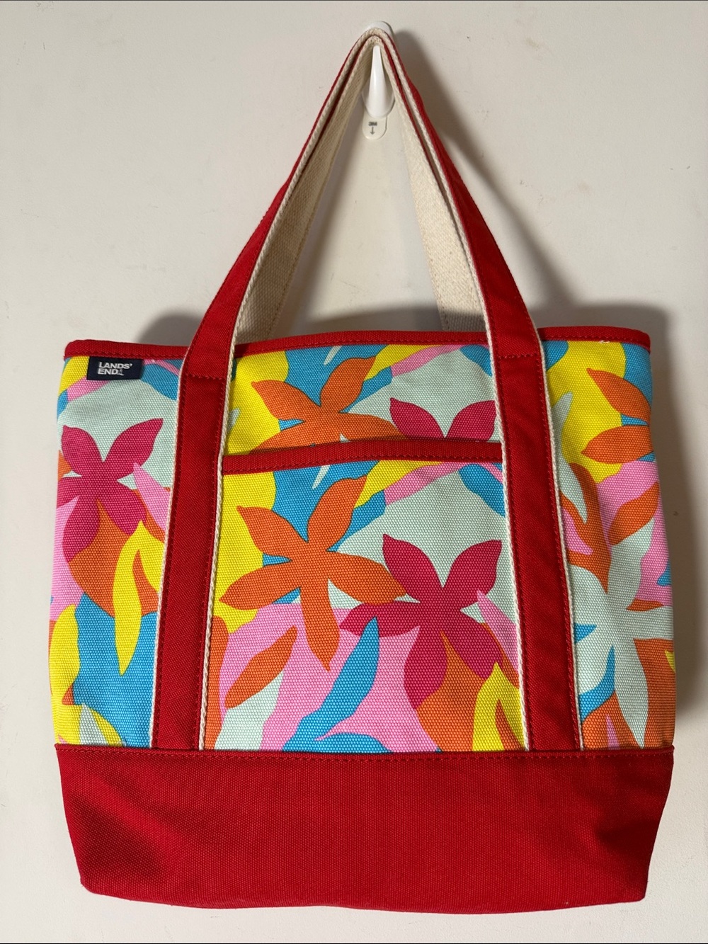 Lands' End Floral Canvas Tote in Red, Yellow, Blue, Pink, Orange